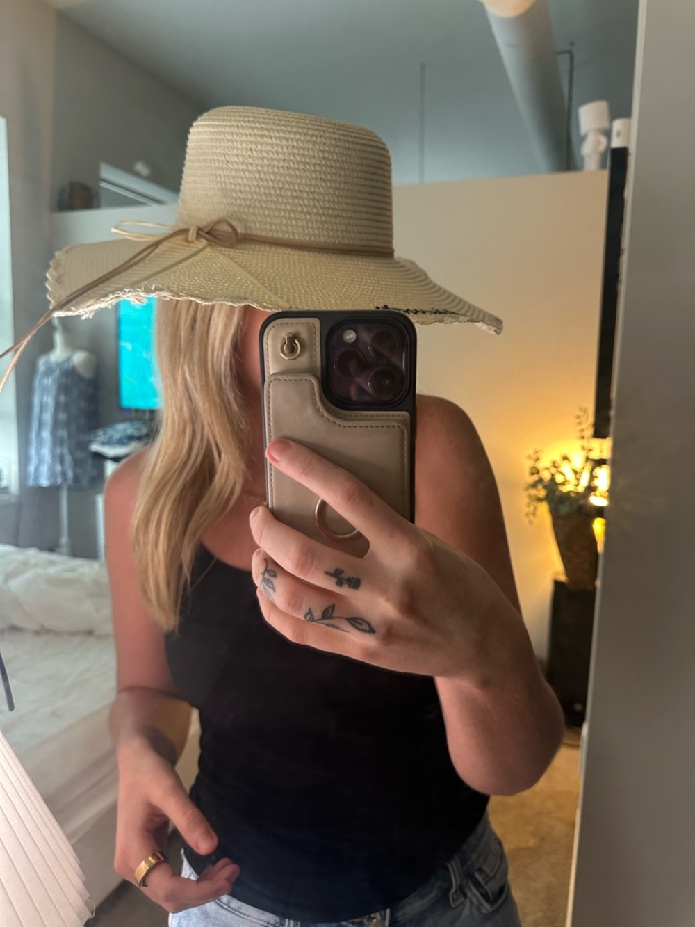 Cream Wide-Brim Straw Sun Hat with Bow Trim